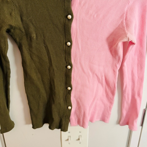DONNI. Thermal Duo Cardigan in a Pink/Olive - Picture 5 of 8